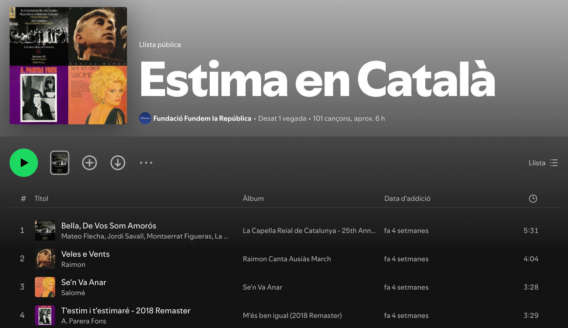 Aquest estiu fes-lo sonar en català amb la llista “Estima en català” al canal Spotify de la Fundació