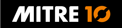 a white and orange logo for mitre 10 on a black background