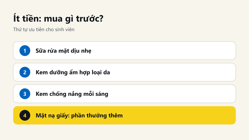 Đồ hoạ thứ tự ưu tiên mua đồ chăm da cho sinh viên ít tiền