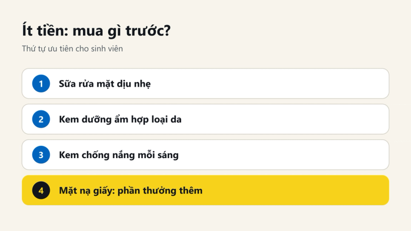 Đồ hoạ thứ tự ưu tiên mua đồ chăm da cho sinh viên ít tiền