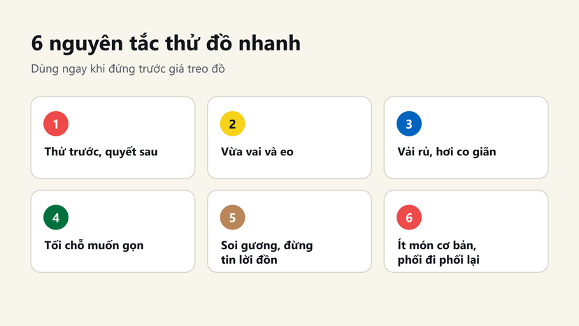 Đồ hoạ 6 nguyên tắc thử đồ nhanh cho người mũm mĩm