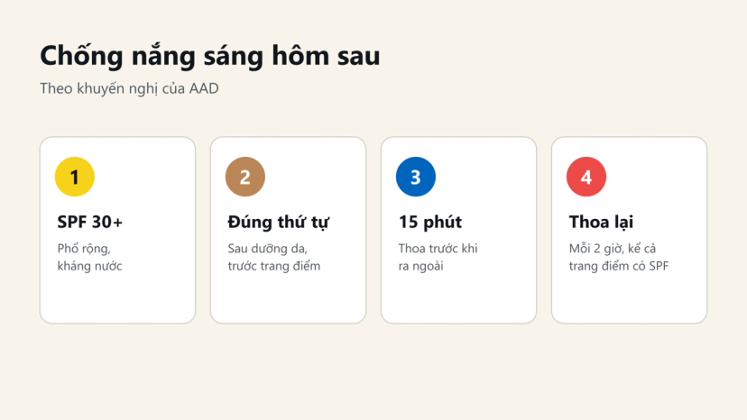 Đồ hoạ 4 lưu ý chống nắng sáng hôm sau đêm thức khuya theo AAD