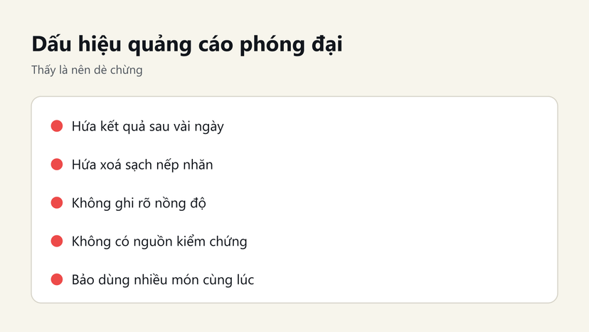 Đồ hoạ 5 dấu hiệu quảng cáo chống lão hoá da phóng đại