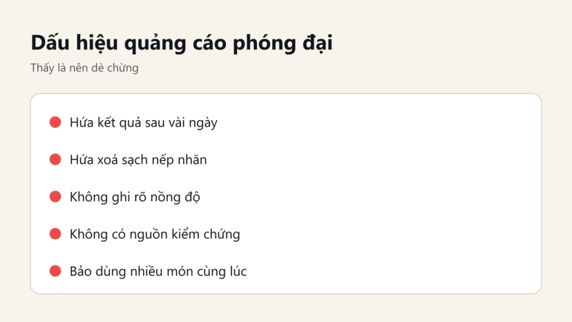 Đồ hoạ 5 dấu hiệu quảng cáo chống lão hoá da phóng đại