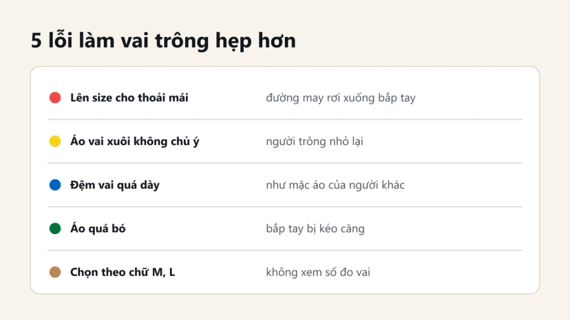 Đồ hoạ 5 lỗi khiến vai trông hẹp hơn khi nam vai hẹp chọn áo