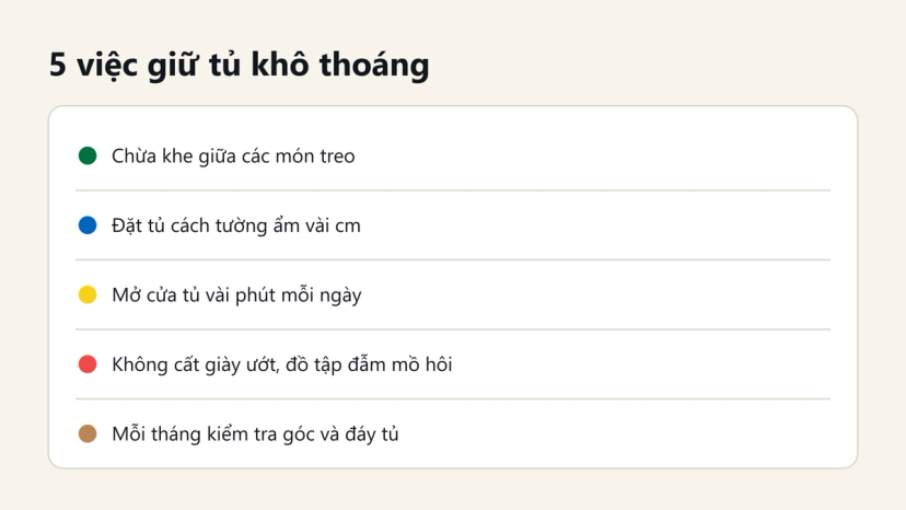 Đồ hoạ 5 việc giữ tủ quần áo khô thoáng