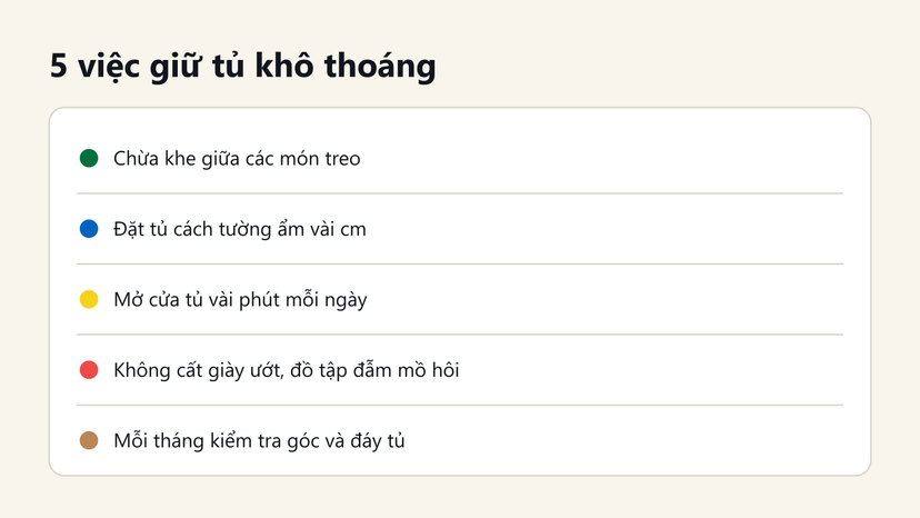 Đồ hoạ 5 việc giữ tủ quần áo khô thoáng