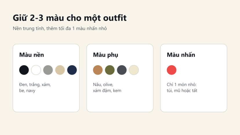 Đồ hoạ: màu nền, màu phụ và màu nhấn cho outfit minimalist