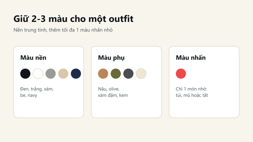 Đồ hoạ: màu nền, màu phụ và màu nhấn cho outfit minimalist