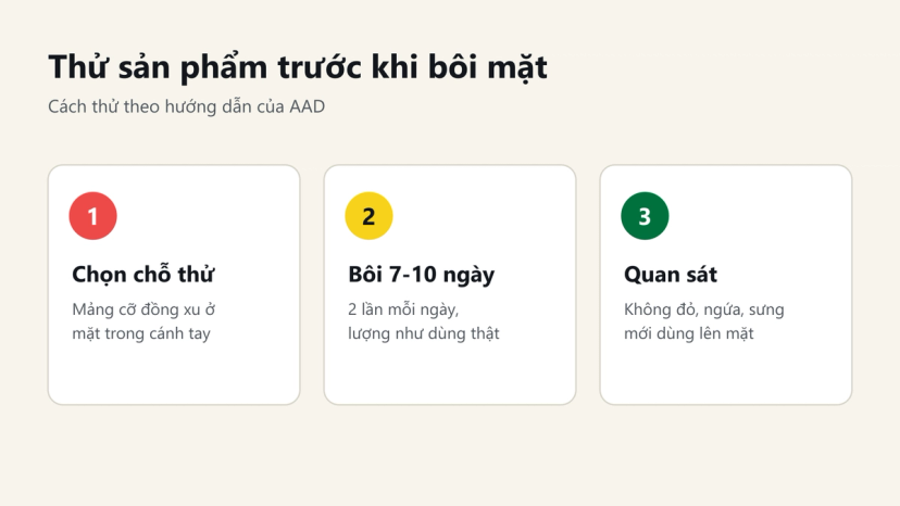 Đồ hoạ 3 bước thử sản phẩm vitamin C ở mặt trong cánh tay trước khi bôi mặt