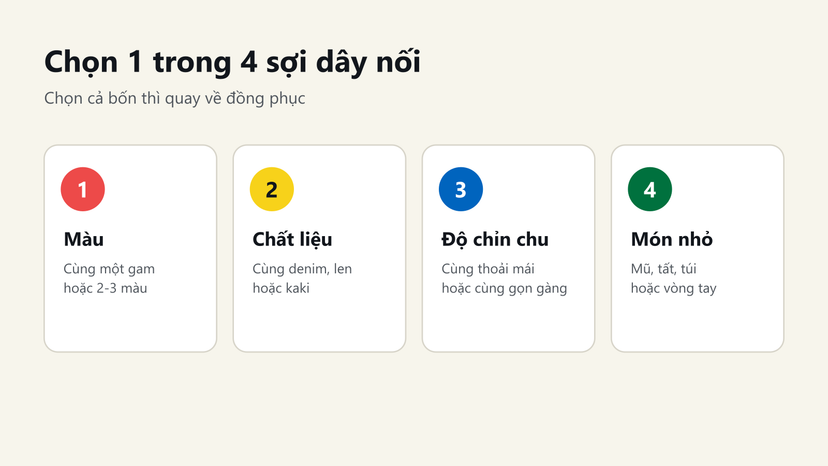 Đồ hoạ 4 sợi dây nối khi phối đồ đôi: màu, chất liệu, độ chỉn chu, món nhỏ