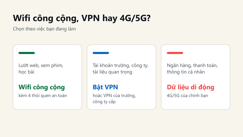 Đồ hoạ chọn wifi công cộng, VPN hay dữ liệu di động theo từng loại việc