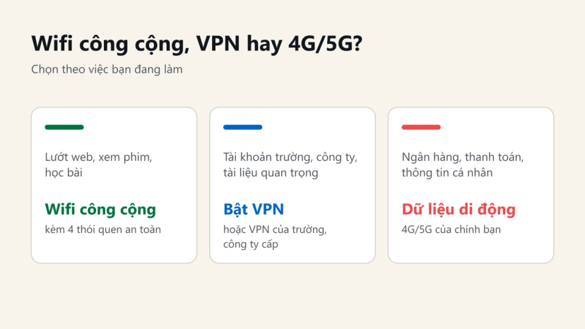 Đồ hoạ chọn wifi công cộng, VPN hay dữ liệu di động theo từng loại việc