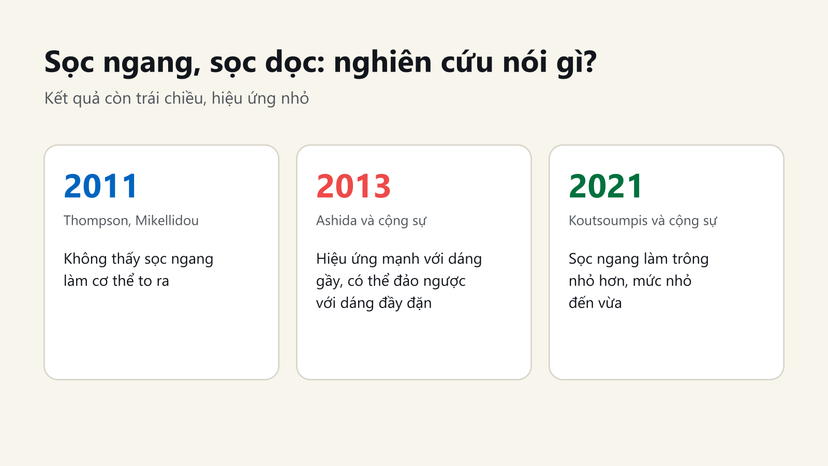 Đồ hoạ tóm tắt 3 nghiên cứu 2011, 2013, 2021 về sọc ngang trên quần áo