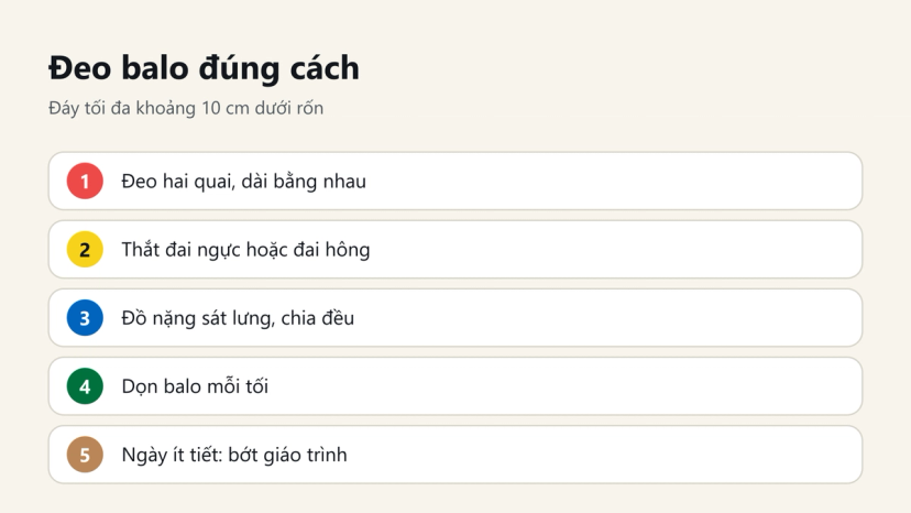 Đồ hoạ 5 bước đeo balo đúng cách cho đỡ mỏi vai lưng