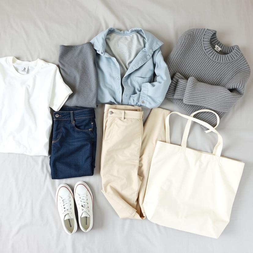 Các món cơ bản của tủ đồ sinh viên: áo thun, sơ mi, quần jean, quần kaki, áo len, sneaker trắng, túi tote