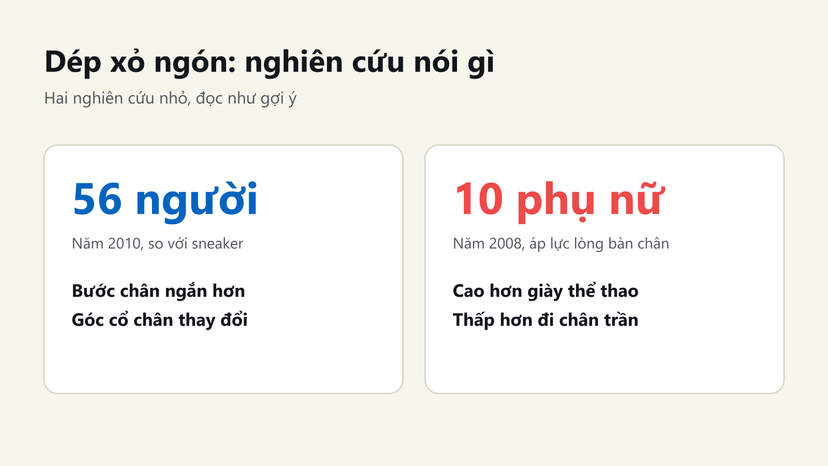 Tóm tắt hai nghiên cứu về dép xỏ ngón: bước chân ngắn hơn và áp lực lòng bàn chân cao hơn giày thể thao