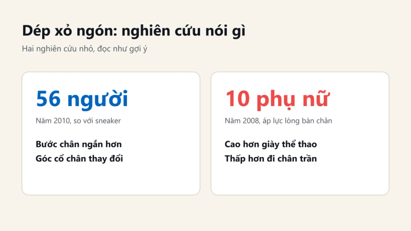 Tóm tắt hai nghiên cứu về dép xỏ ngón: bước chân ngắn hơn và áp lực lòng bàn chân cao hơn giày thể thao