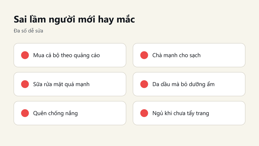 Đồ hoạ 6 sai lầm người mới chăm sóc da hay mắc