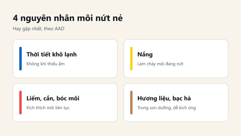 Đồ hoạ 4 nguyên nhân hay gặp khiến môi khô nứt nẻ