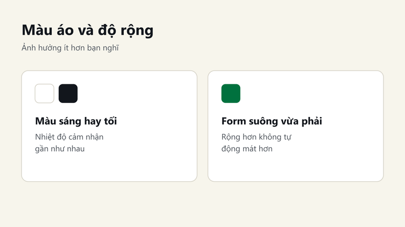 Đồ hoạ: màu sáng hay tối cho nhiệt độ cảm nhận gần như nhau, rộng hơn không tự động mát hơn