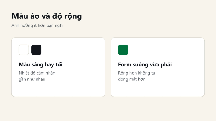 Đồ hoạ: màu sáng hay tối cho nhiệt độ cảm nhận gần như nhau, rộng hơn không tự động mát hơn
