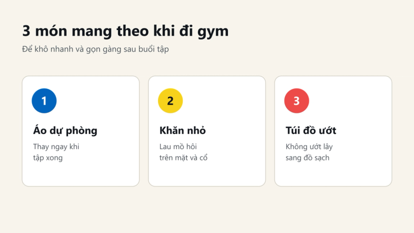 3 món mang theo khi đi gym: áo dự phòng, khăn nhỏ, túi đựng đồ ướt