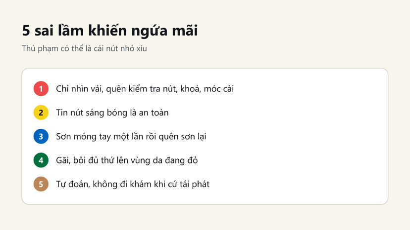 Đồ hoạ 5 sai lầm khiến dị ứng nickel quần áo kéo dài