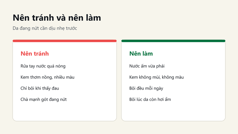 Đồ hoạ so sánh việc nên tránh và nên làm khi chăm da tay, da chân khô