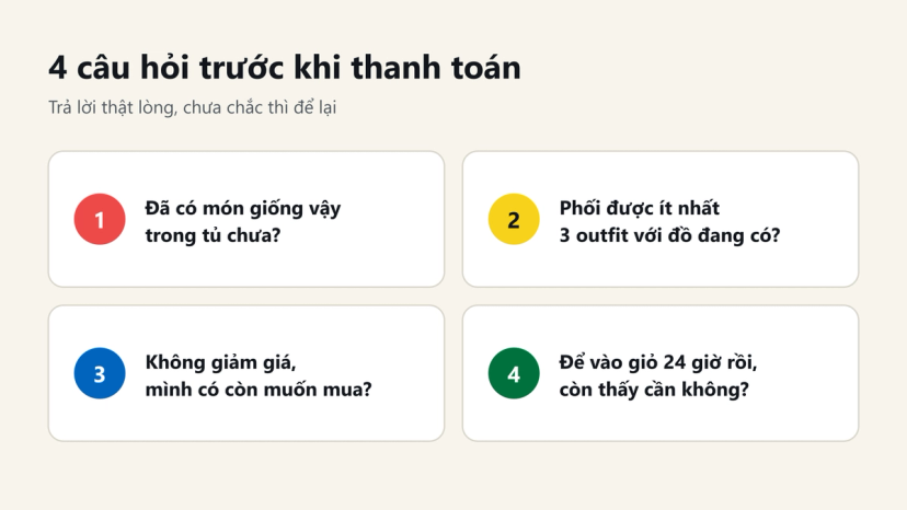 Đồ hoạ: 4 câu hỏi tự kiểm tra trước khi bấm thanh toán để tránh mua bốc đồng