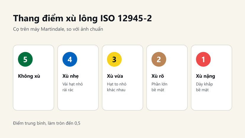 Đồ hoạ thang điểm xù lông ISO 12945-2 từ 5 (không xù) đến 1 (xù nặng)