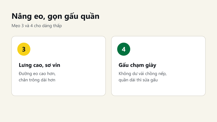 Đồ hoạ mẹo 3 và 4: quần lưng cao sơ vin, gấu quần chạm giày