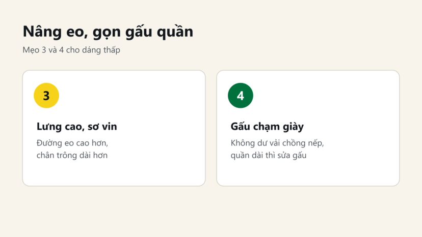 Đồ hoạ mẹo 3 và 4: quần lưng cao sơ vin, gấu quần chạm giày