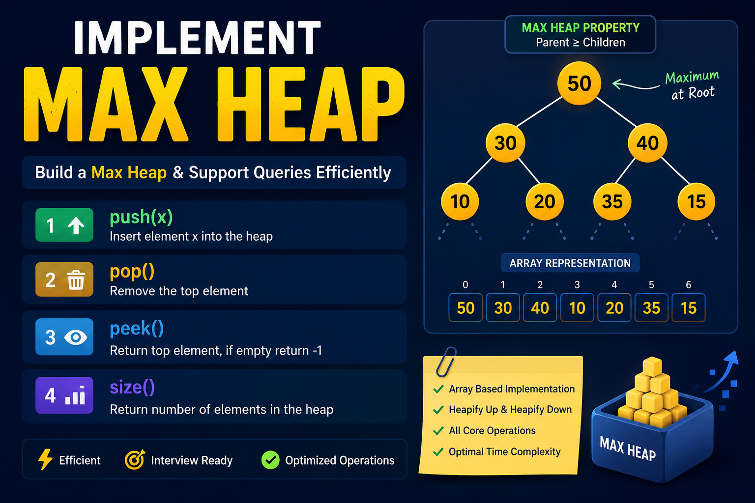 Implement Max Heap in C++ | Complete Guide with Code & Dry Runs
