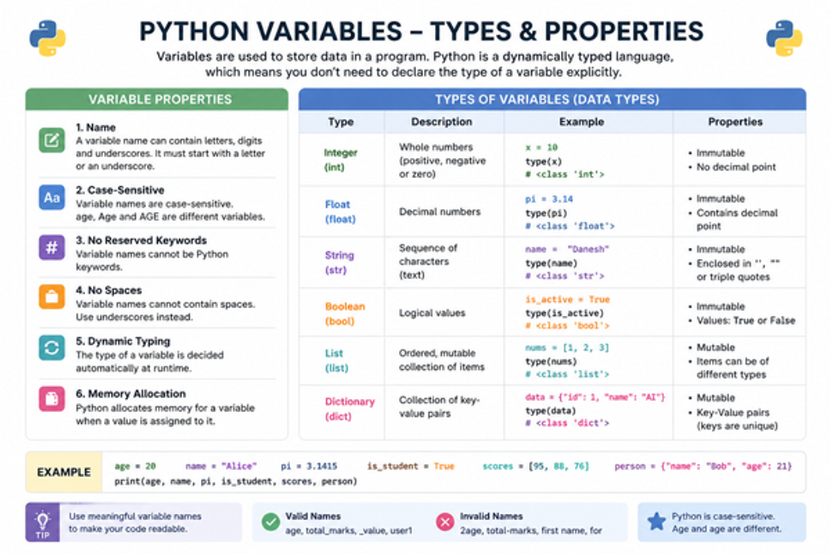 Python variables Types and Properties