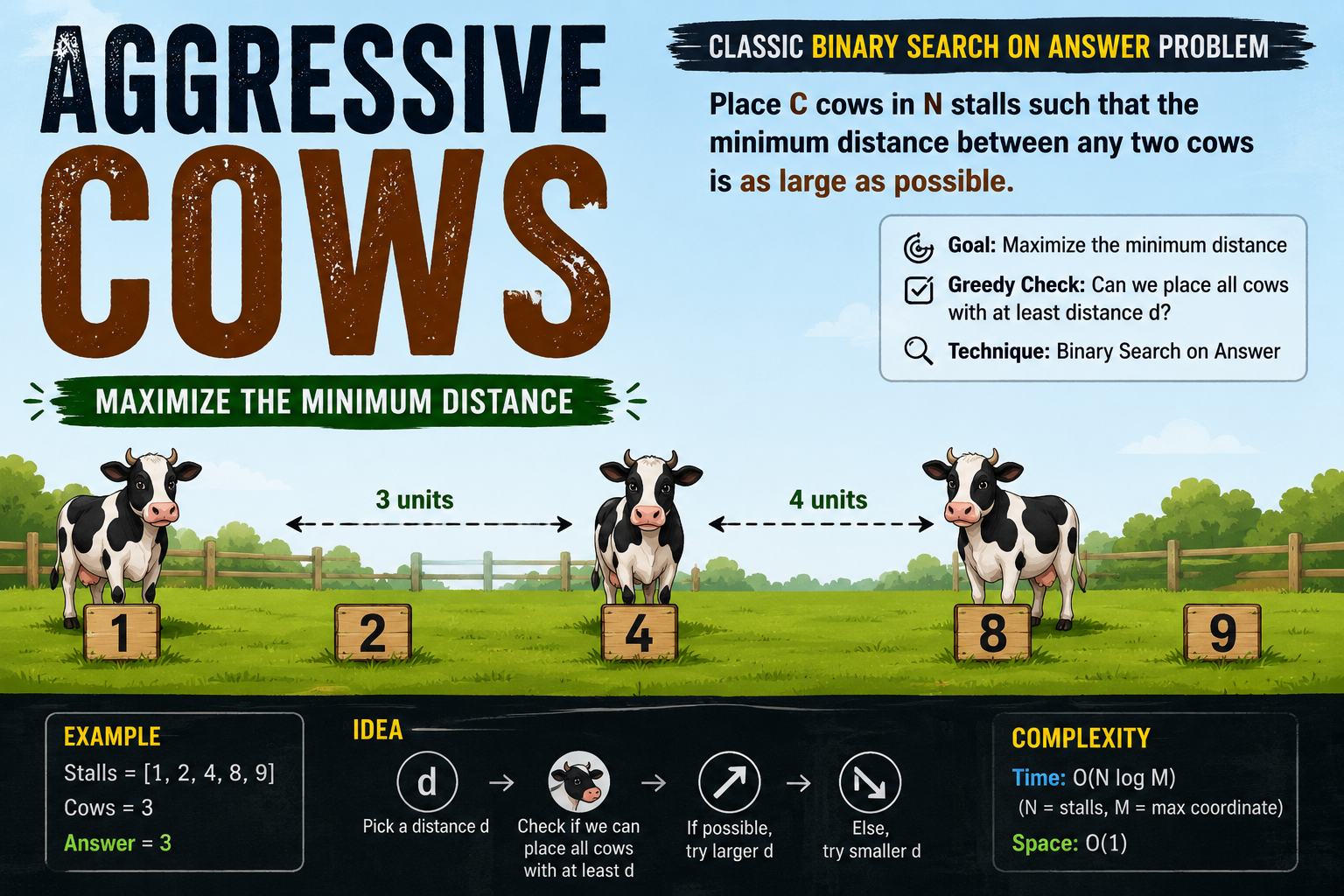 Aggressive Cows Problem Explained | Binary Search on Answer in C++