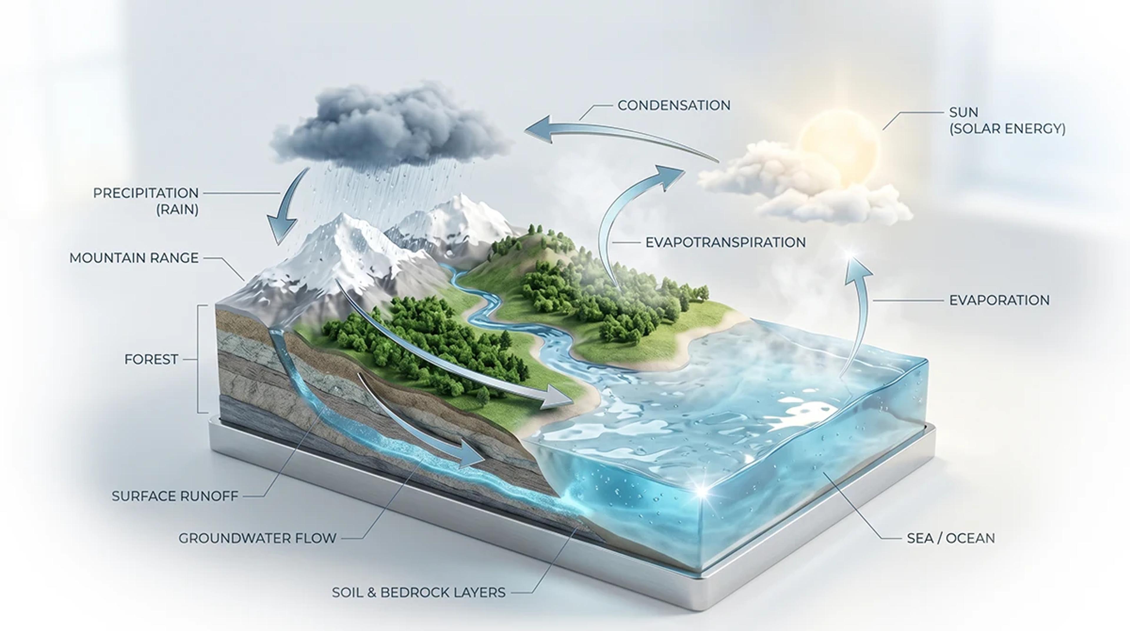 The Earth's Water Cycle: evaporation, condensation, precipitation, and collection