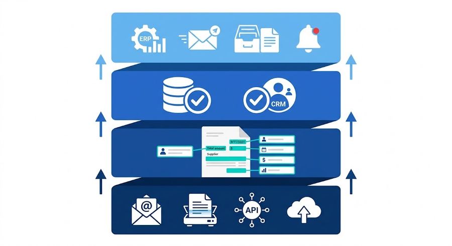 4-layer document automation architecture: capture, extraction, validation, action