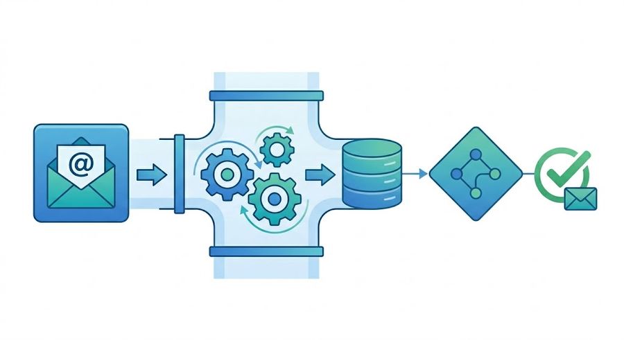 The five steps of the automated email order processing workflow from inbox to ERP