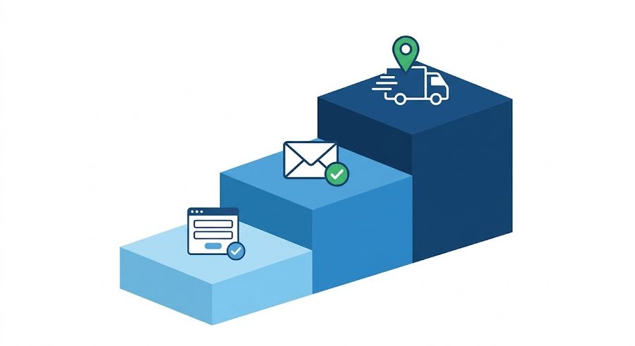 The three progressive ADV automation levels: order entry, confirmations, delivery tracking