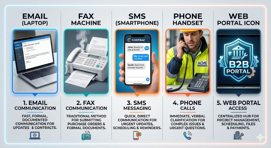Building materials distributor receiving contractor orders across email, fax, phone, SMS and web portal channels