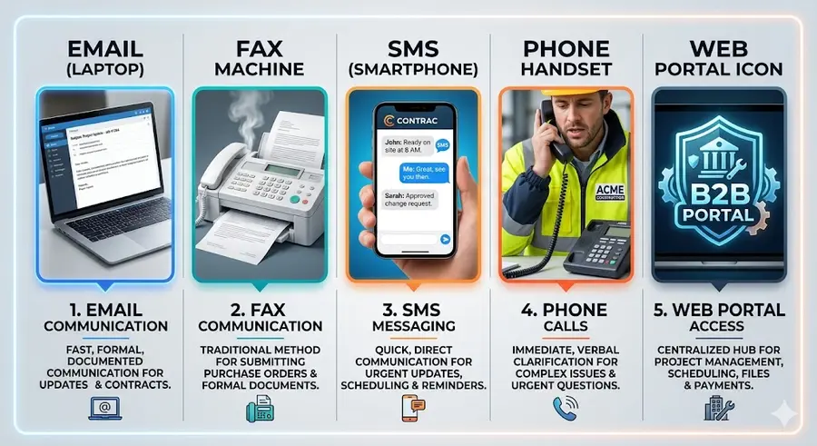 Building materials distributor receiving contractor orders across email, fax, phone, SMS and web portal channels