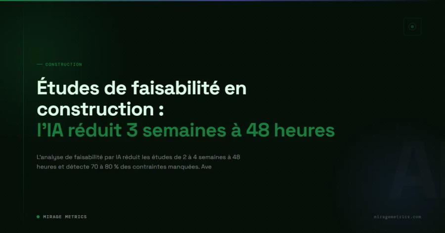 Études de faisabilité en construction : l'IA réduit 3 semaines à 48 heures