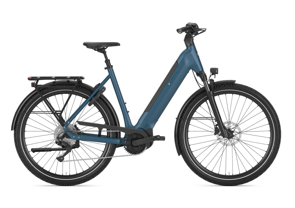 Gazelle Ultimate T10 low-step e-bike in Legion Blue, side view