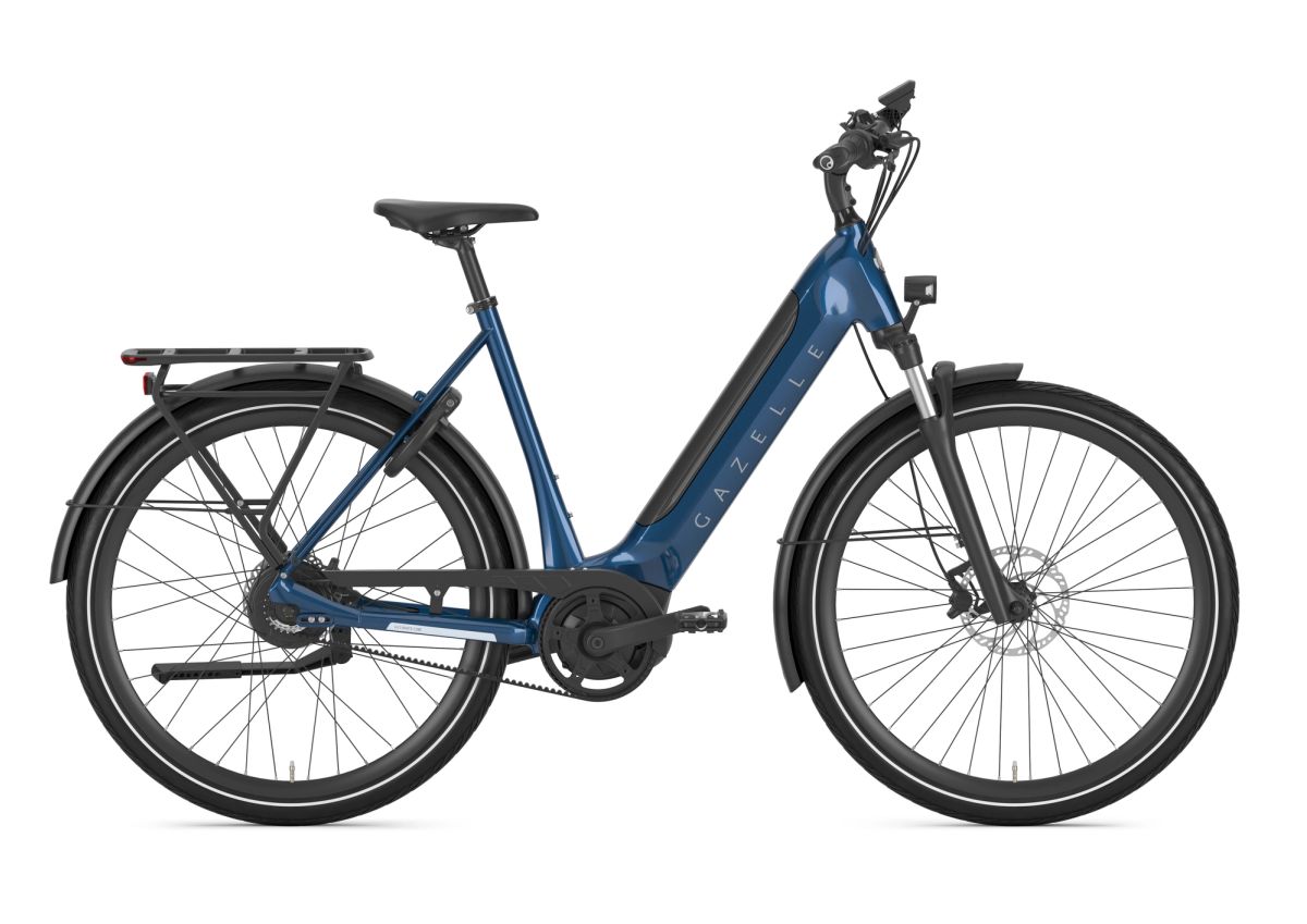 Gazelle Ultimate C380 low-step e-bike in blue, side view
