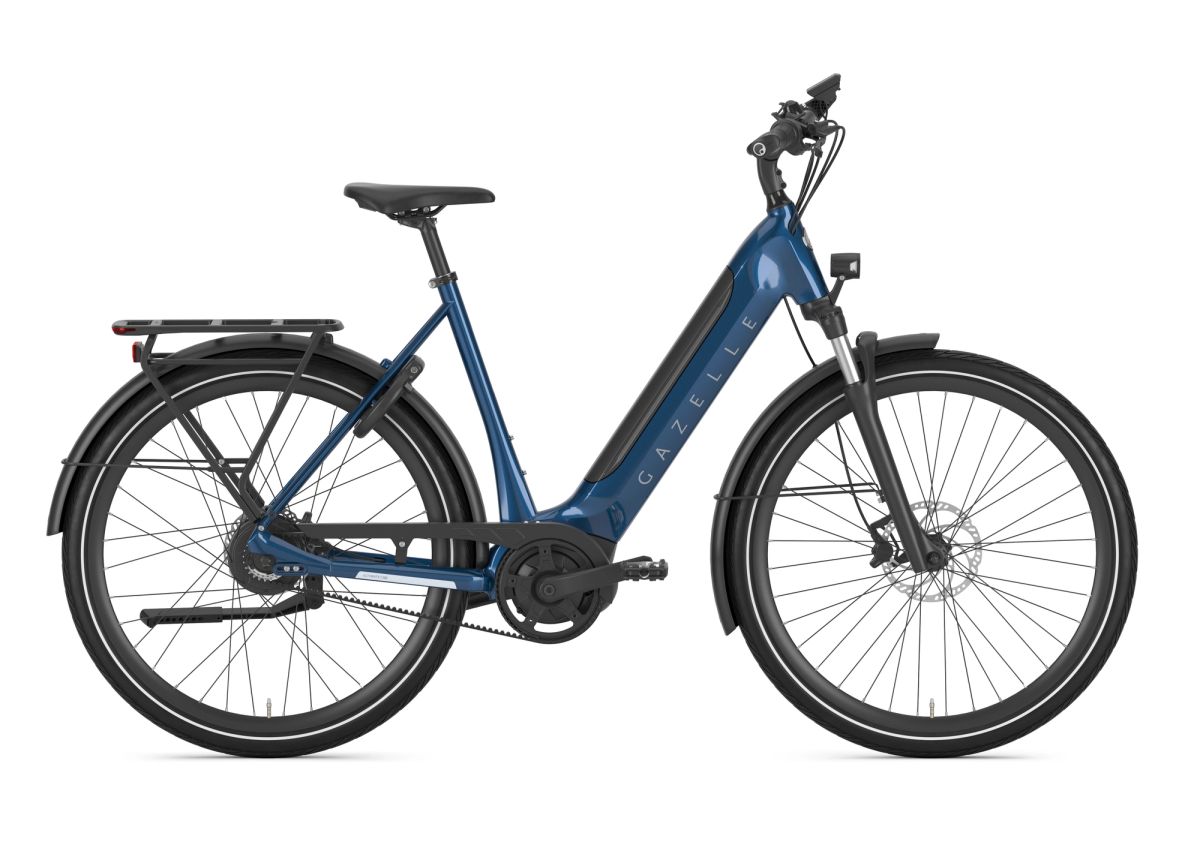 Gazelle Ultimate C380 low-step e-bike in blue, side view