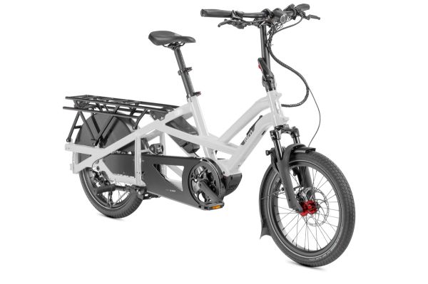 Tern GSD P10 e-bike in Gloss Silver, three-quarter view