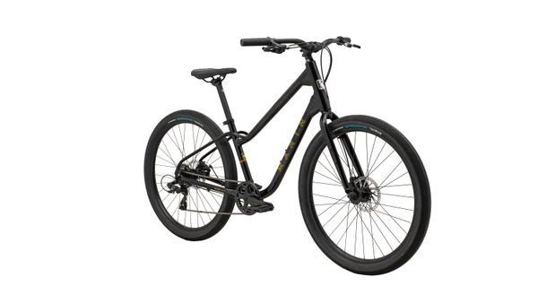 Marin Stinson 1 comfort bike in black, front three-quarter view