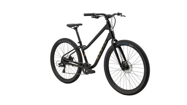 Marin Stinson 1 comfort bike in black, front three-quarter view