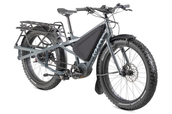 Tern Orox R14 (27.5") belt-drive cargo e-bike, front three-quarter view